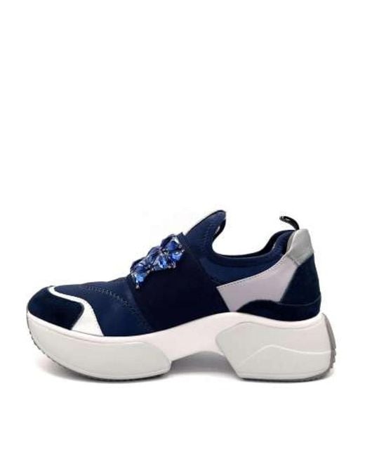 Jeannot Schoenen ,Blauw ,Satijn Blauwe Satijnen Sneaker Met Strass in het Blue