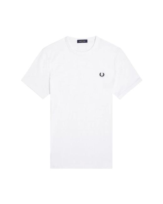 Fred Perry Tops ,Wit ,Katoen Sportief Katoenen T-Shirt Met Geribbelde Kraag in het White voor heren