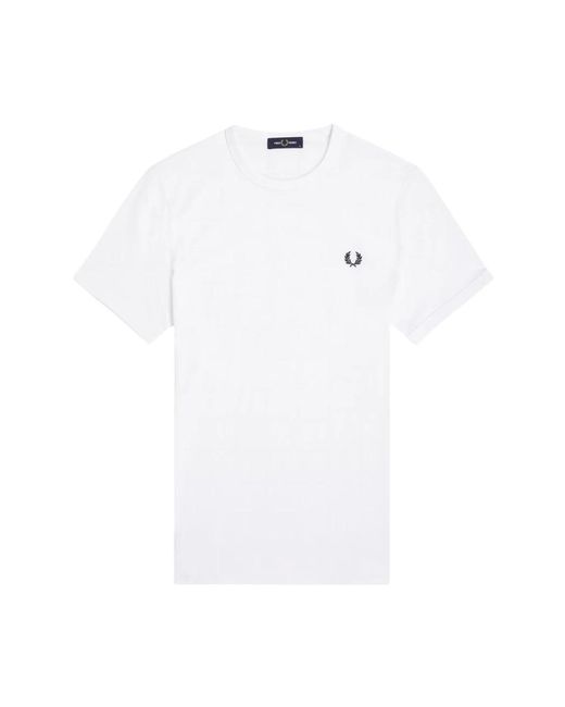 Fred Perry Tops ,Wit ,Katoen Sportief Katoenen T-Shirt Met Geribbelde Kraag in het White voor heren