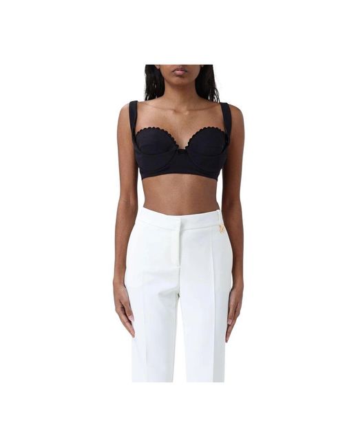 Elisabetta Franchi Black Schicke Ärmellose Gerüschte V-Ausschnitt Bluse