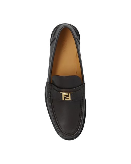 Fendi Lederloafers mit goldfarbenem logo in Black für Herren