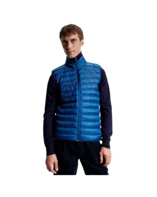 Tommy Hilfiger Jassen ,Blauw ,Polyester Compressible Mouwloze Donsjas in het Blue voor heren