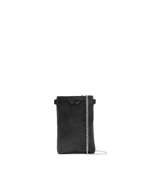 Zadig & Voltaire Black Schwarzes Lederportemonnaie Mit Kristallverzierung
