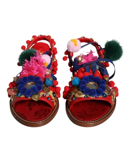 Dolce & Gabbana Red Flat Sandals