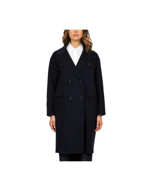 Max Mara Jassen ,Blauw ,Wol Blauwe Wol Double-Breasted Midi Jas in het Black