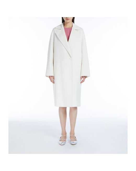 Abrigo Midi Blanco De Lana Y Cachemir, Mujer, Talla Max Mara de color White