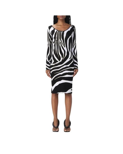 Just Cavalli Black Zebra Print Strick Midi Kleid