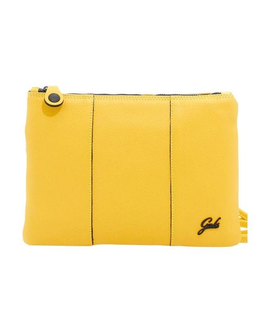 Gabs Yellow Schwarze Lederschultertasche Mit Reißverschluss