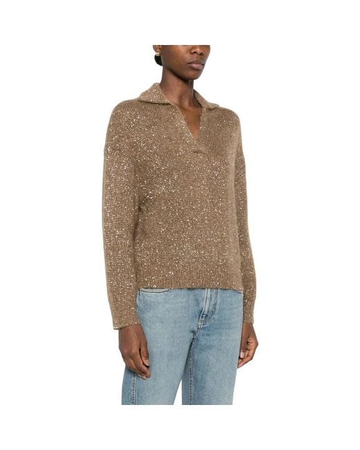 Brunello Cucinelli Brown V-Neck Knitwear
