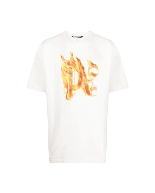 Palm Angels White Burning Pa-Print T-Shirt for men