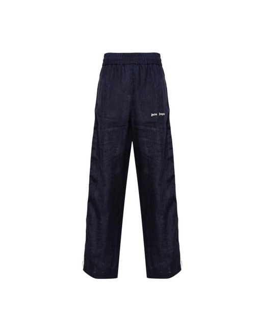 Palm Angels Blue Straight Trousers for men