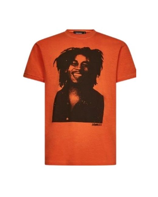 DSquared² Tops ,Oranje ,Katoen Bob Marley Katoenen T-Shirt in het Orange voor heren