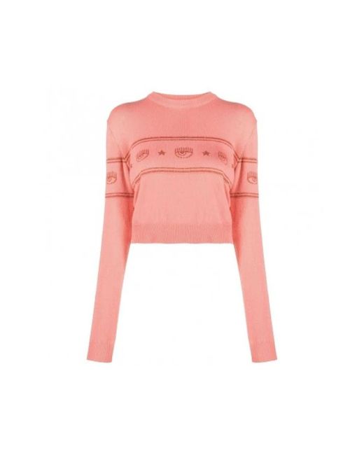 Chiara Ferragni Pink Round-Neck Knitwear