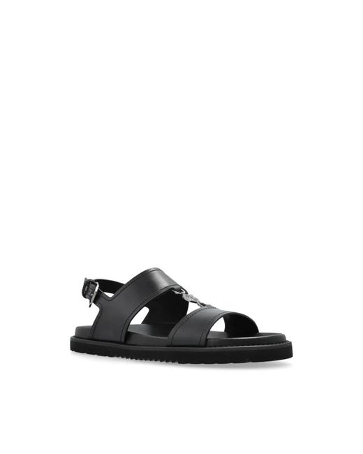 Versace Schoenen ,Zwart ,Leer Zwarte Sandalen Met Gesp En Platte Rubberen Zool in het Black voor heren
