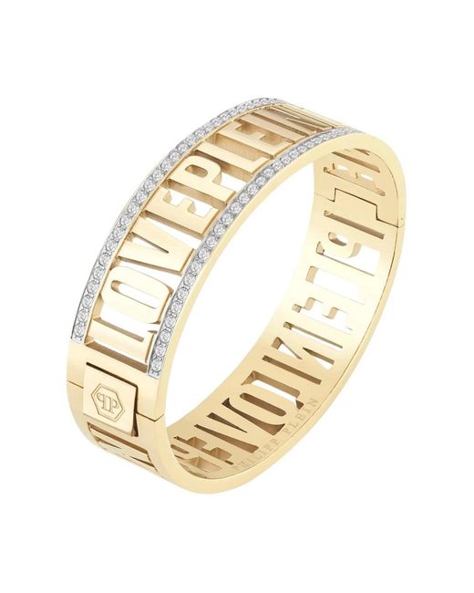 Philipp Plein Accessoires ,Geel ,Damesarmband Armband Roestvrij Staal Ip Goud Belettering in het Metallic