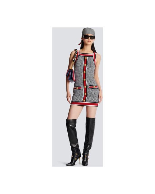 Balmain Red Monogram Print Mini Dress