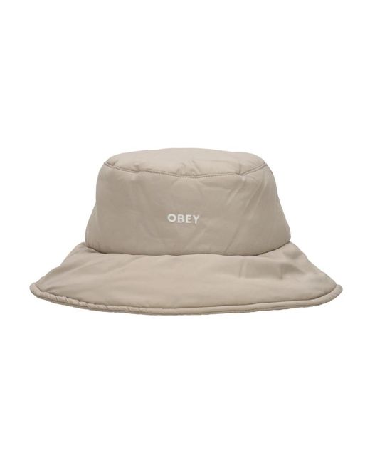 Obey Accessoires ,Grijs ,Leer Geïsoleerde Zilvergrijze Bucket Hat in het Natural voor heren