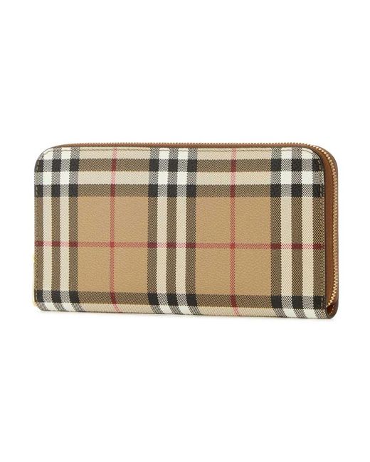 Burberry Grote Check Portemonnee Met Ritssluiting in het Natural
