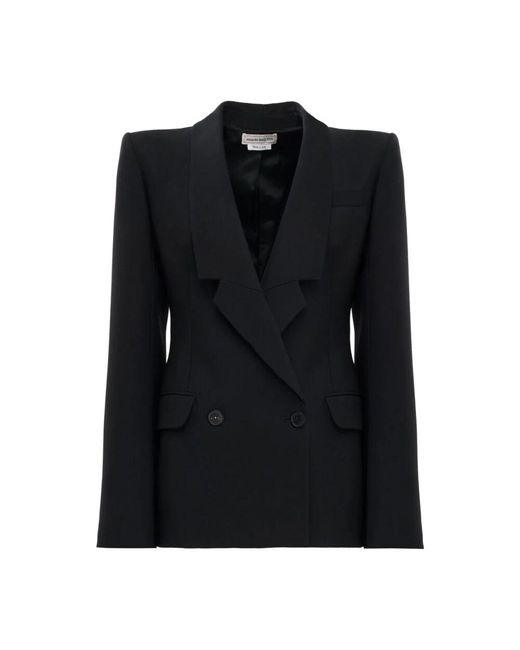 Alexander McQueen Black Schwarzer zweireihiger wollblazer