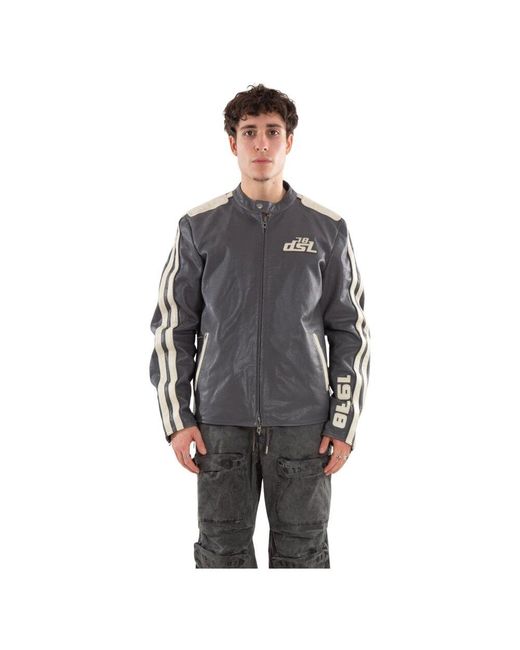 DIESEL Leder Bikerjacke Im-Pop Stil in Gray für Herren