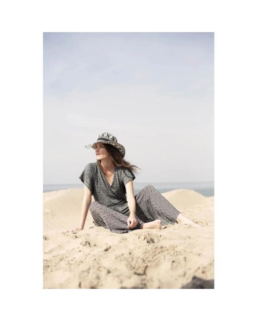 Summum Jumpsuits & Playsuits ,Zwart ,Kimono Jumpsuit Met Wijde Pijpen in het Gray