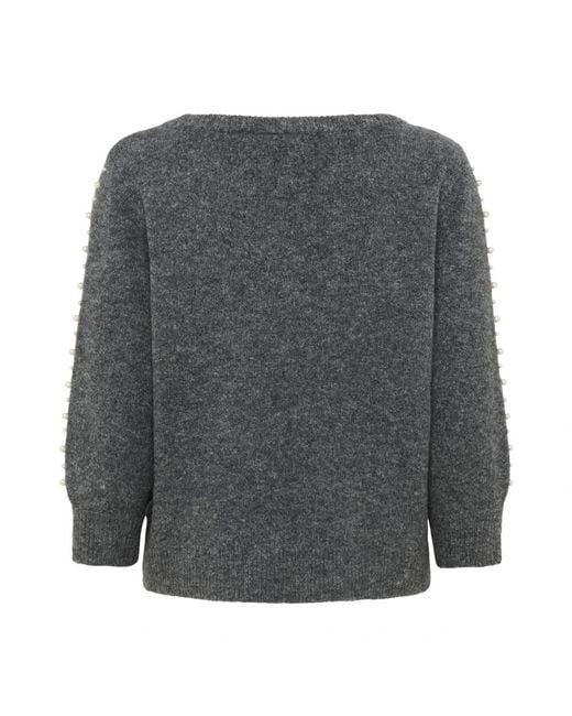Kaffe Truien & Vesten ,Grijs ,Wol Grijze Melange Pullover Met Kralenmouwen in het Gray