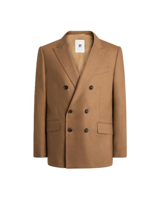 PT Torino Jassen ,Bruin ,Kasjmier Dubbelborstig Flanel Kasjmier Blazer in het Brown voor heren