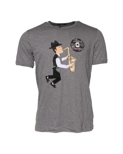 Dolce & Gabbana Graues Dgfamily Rundhals-T-Shirt in Gray für Herren