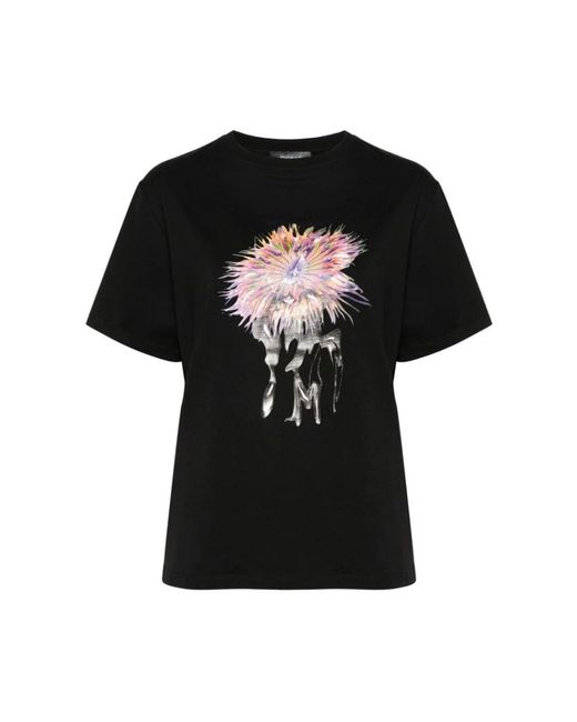 Mugler Black Schwarzes baumwoll-jersey-t-shirt rosa anemone