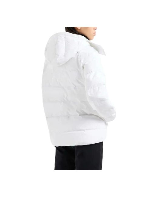 EA7 White Weiße oversize bomberjacke mit logo-schriftzug