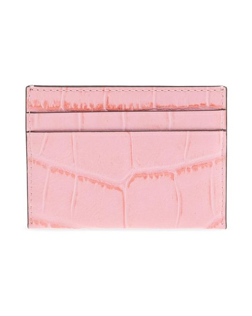 Tory Burch Charlie Croc-Embossed Card Case in het Pink