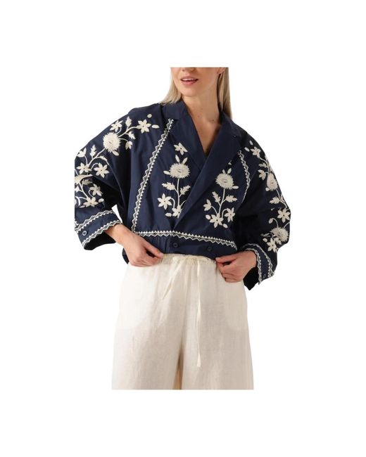 Antik Batik Jassen ,Blauw ,Katoen Bomberjack Voor in het Blue
