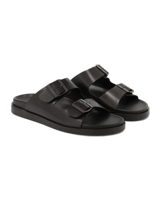 Kazar Schoenen ,Zwart ,Leer Zwarte Leren Slippers Met Gespen in het Black voor heren