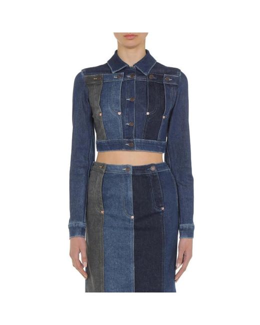 Moschino Patchwork Cropped Denim Jacket in het Blue