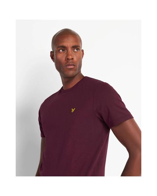 Lyle & Scott Tops ,Rood ,Katoen Crew Neck Bordeaux T-Shirt in het Purple voor heren