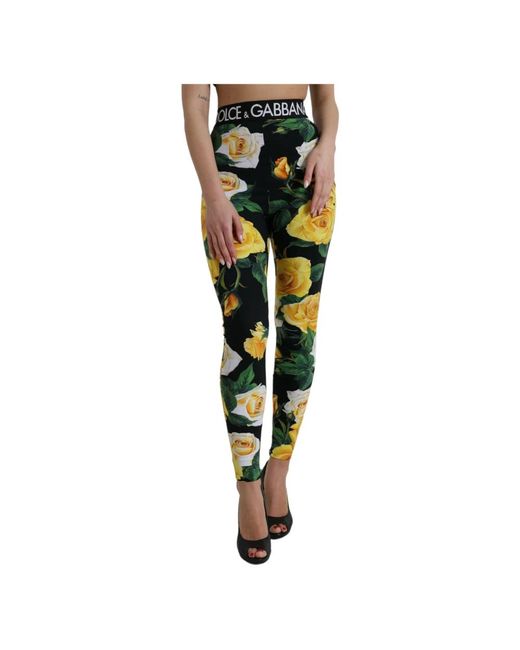 Leggings pantalones cintura alta floral negro Dolce & Gabbana de color Green
