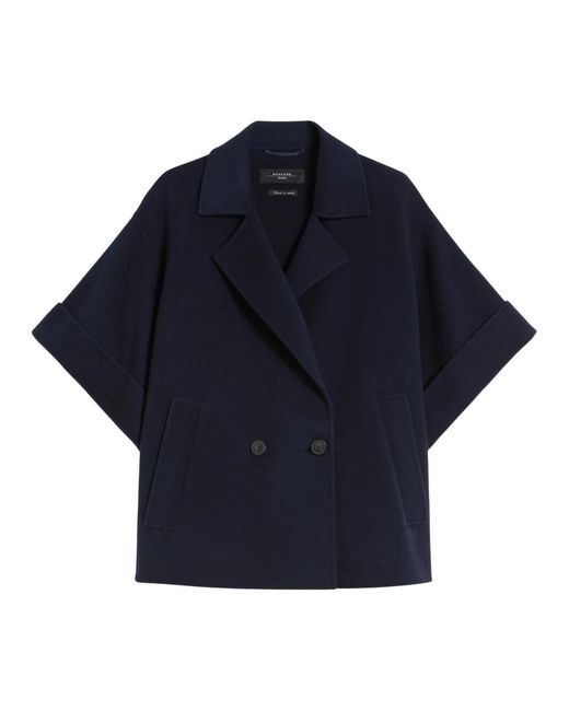 Max Mara Jassen ,Blauw ,Wol Korte Wollen Jas Met Dubbele Knoopsluiting in het Blue