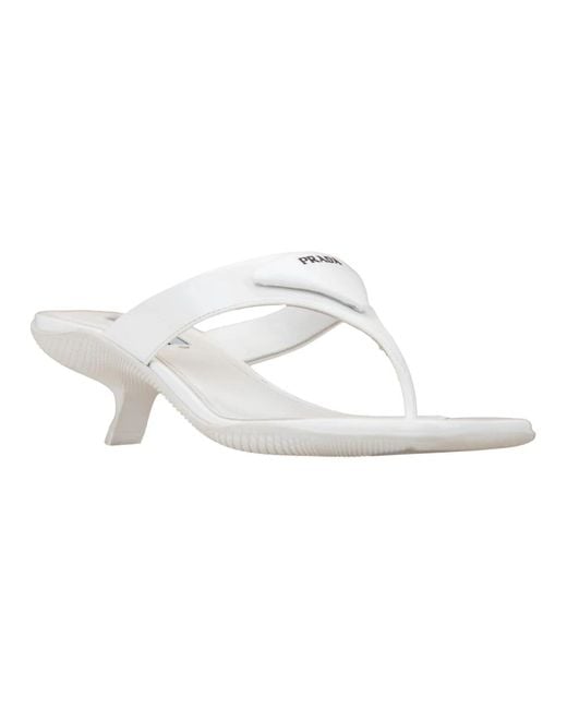 Prada White Heeled Mules