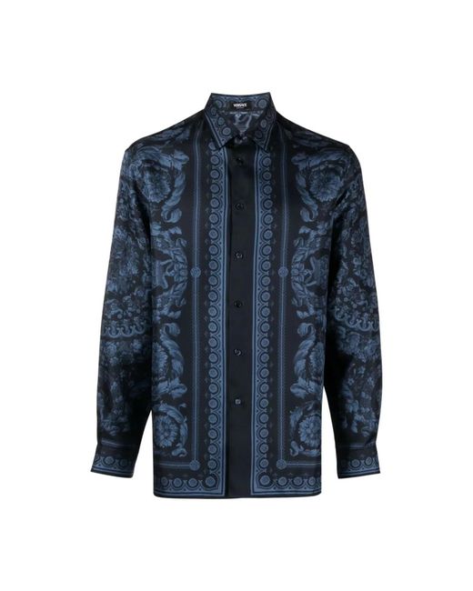 Camicia con stampa barocco di Versace in Blue da Uomo