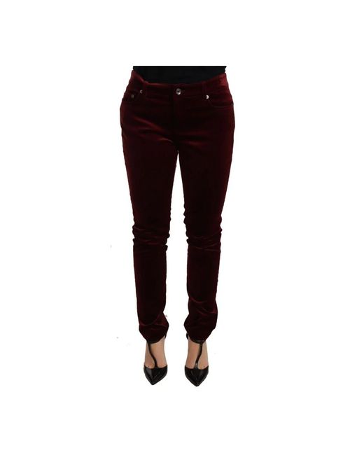 Pantalones skinny de terciopelo rojo Dolce & Gabbana de color Red