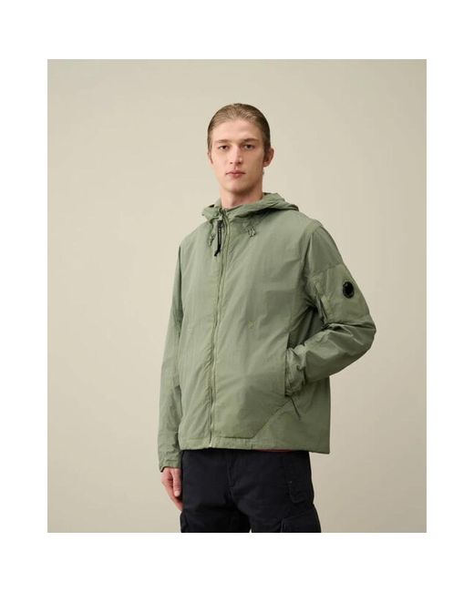 C P Company Green Flatt Nylon Reversible Hooded Jacket Agave for men