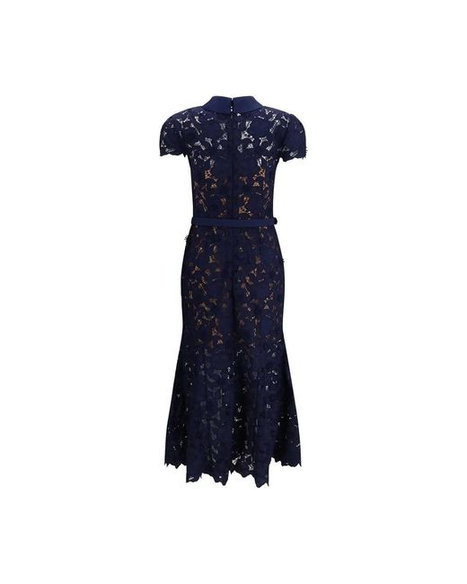 Self-Portrait Kleedjes ,Blauw ,Polyester Guipure Lace Midi Dress in het Blue