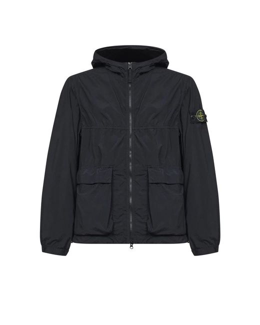Stone Island Logo Patch Hooded Jacket in het Black voor heren