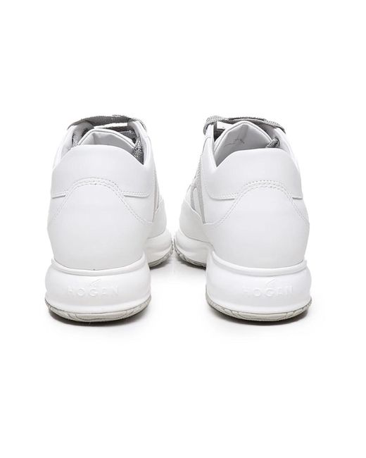 Hogan White Sneakers,weiße ledersneakers mit glitzerndem seiten-h