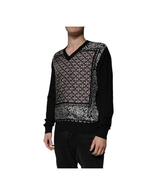 V-Neck Knitwear di Dolce & Gabbana in Black da Uomo