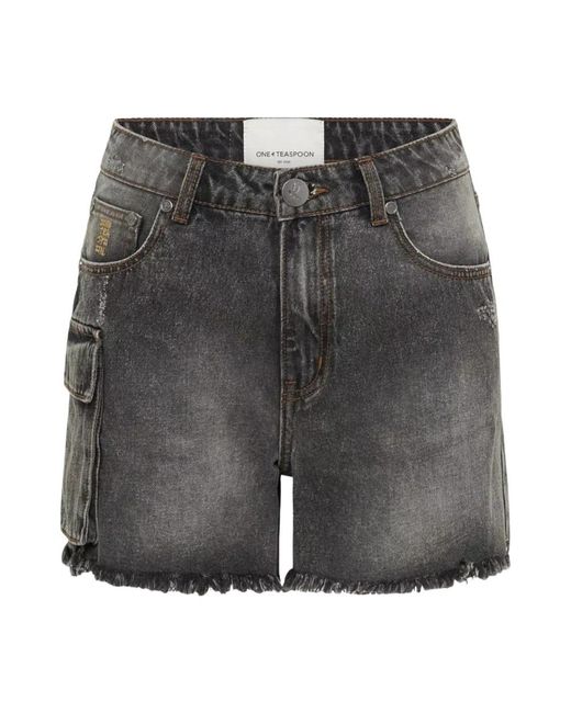 One Teaspoon Korte Broeken ,Grijs ,Katoen Grijze Cargo Shorts in het Gray