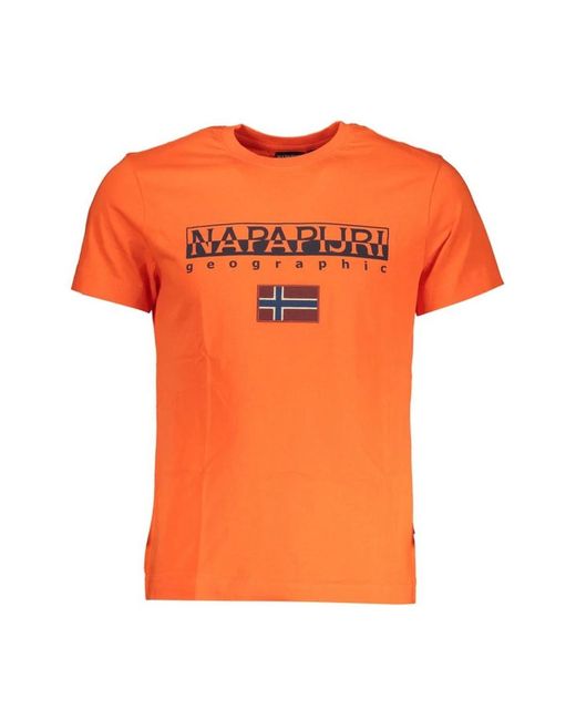 T-shirt in cotone rosa con stampa logo di Napapijri in Orange da Uomo
