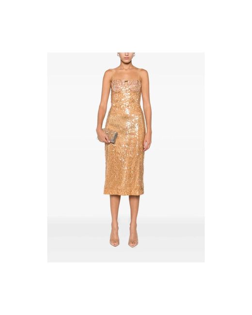 David Koma Midi-Jurk Met Pailletten in het Natural