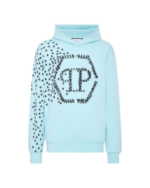 Philipp Plein Hoodies & Sweatvesten ,Blauw ,Katoen Hooded Sweatshirt Skull&Bones in het Blue voor heren