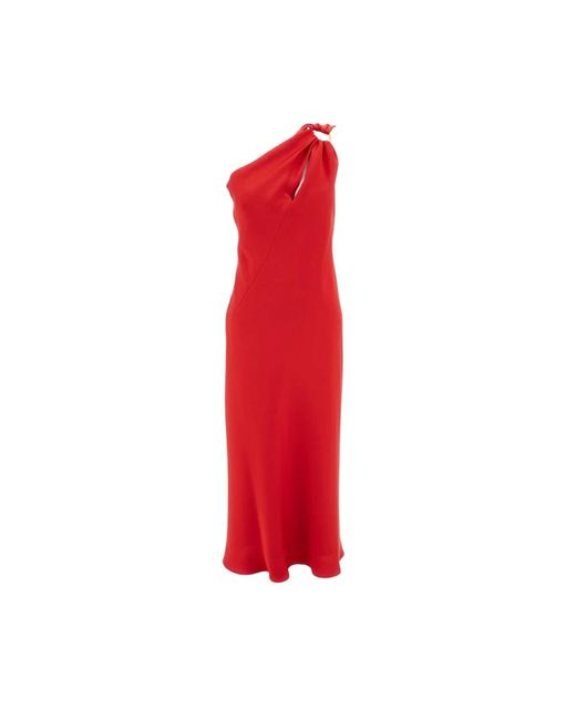 Max Mara Kleedjes ,Rood ,Satijn Lange Jurk Met Één Schouder in het Red